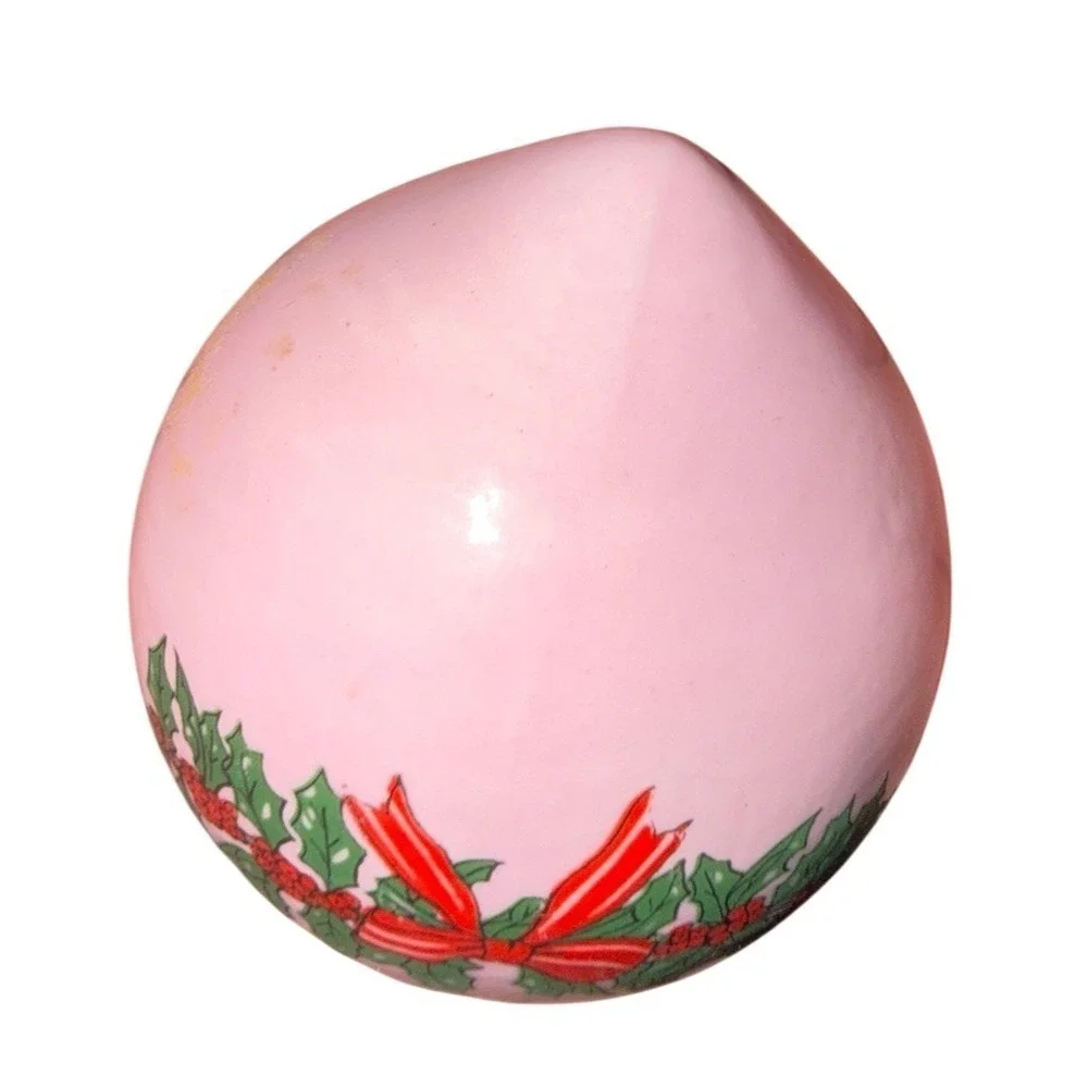 Vintage Pink Glass Teardrop Christmas Ornament Holly Berry Garland Red Bow